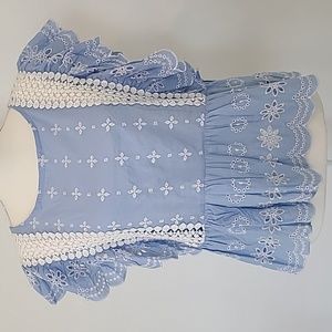 Jennifer & Grace blue and white eyelet peplum blouse